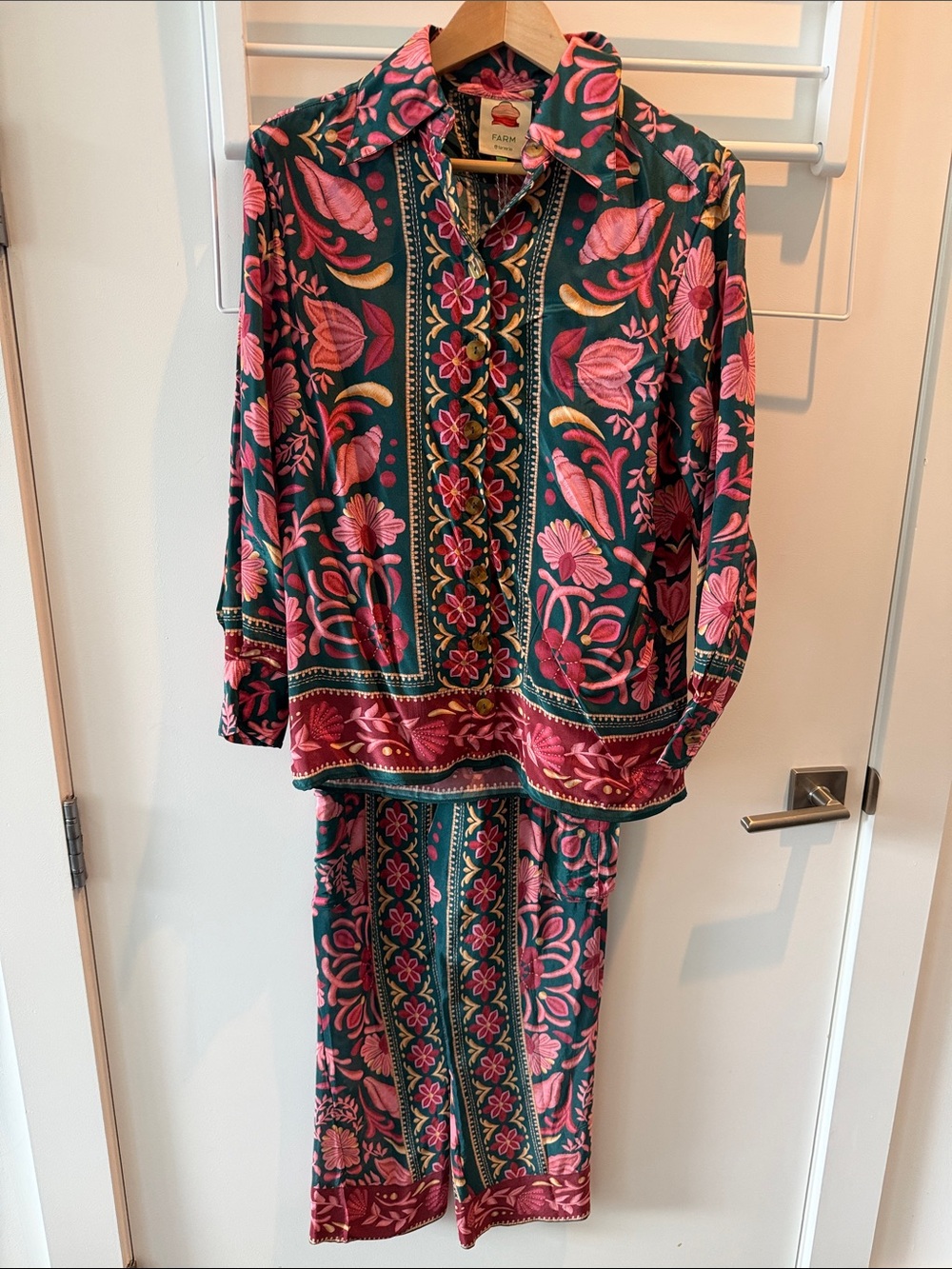 NWT FARM Rio Floral Button Down Shirt & Wide Leg Pant Set XS